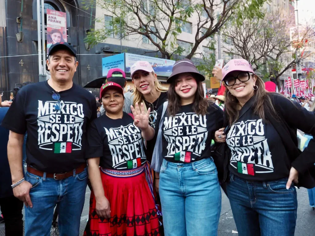 Support for Mexico’s President Soars as She Jockeys With Trump Over Tariffs. A group of local legislators from the state of Chihuahua wearing shirts that read “Mexico Must Be Respected” pose on Juarez Avenue in Mexico City on Sunday, March 9, 2025. Photo: José Luis Granados Ceja