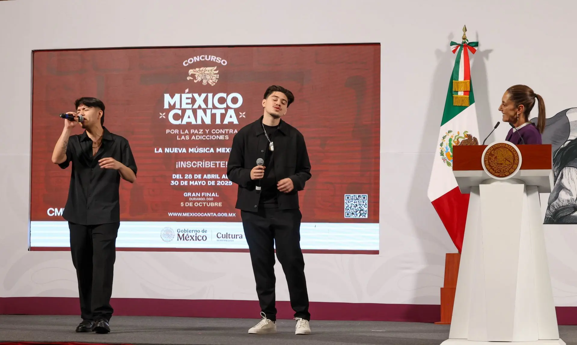 President Claudia Sheinbaum presented the initiative México Canta, Mexico Sings, as part of the campaign for peace and against addiction. Photo: Moisés Pablo Nava / Cuartoscuro / MxPA